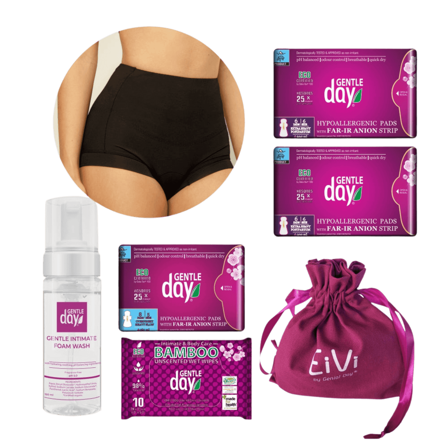 MAXI rinkinys po gimdymo su menstruacinėmis kelnaitėmis